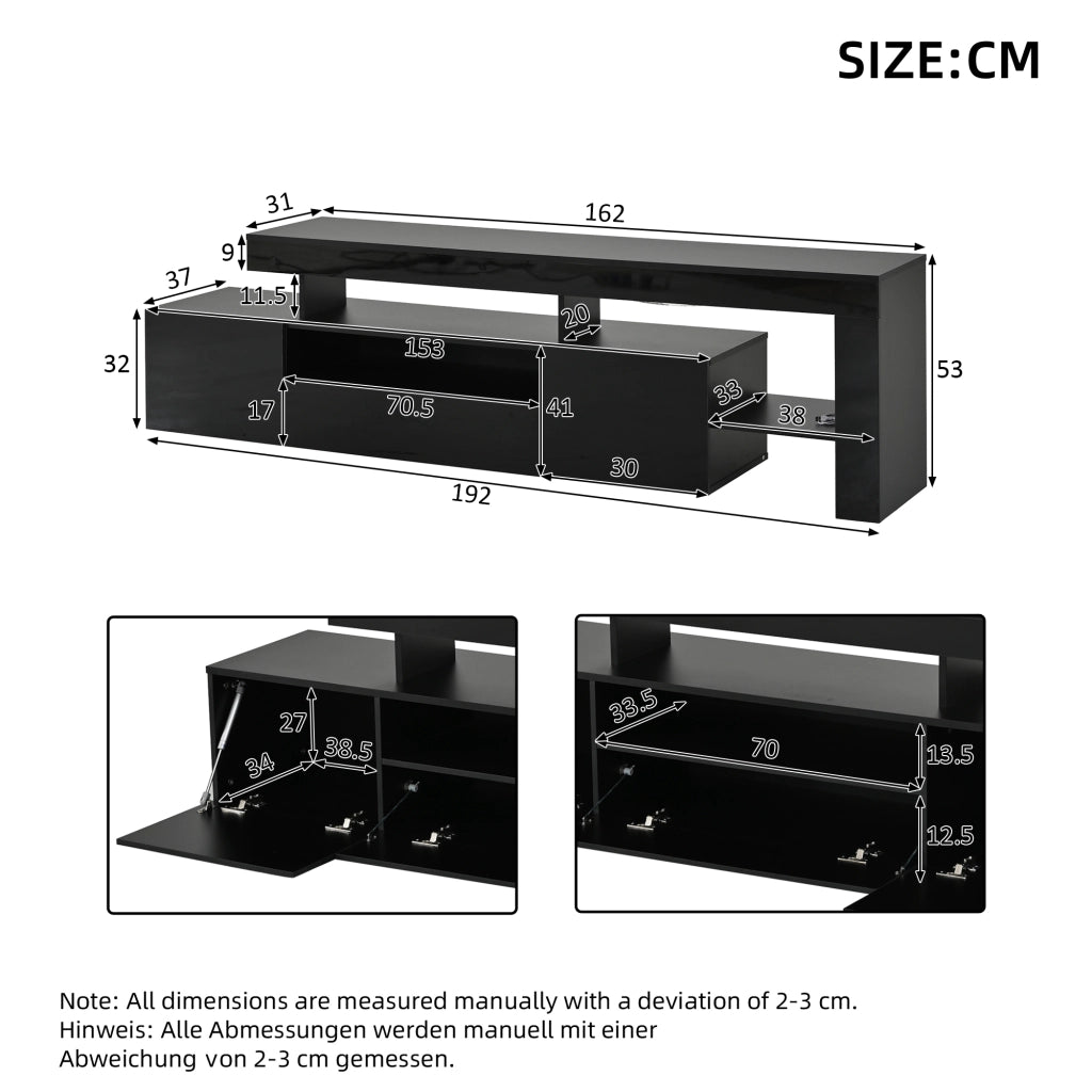 Mobile TV con 3 ante; LED e vani aperti - per soggiorno - 192×37×53 cm - nero