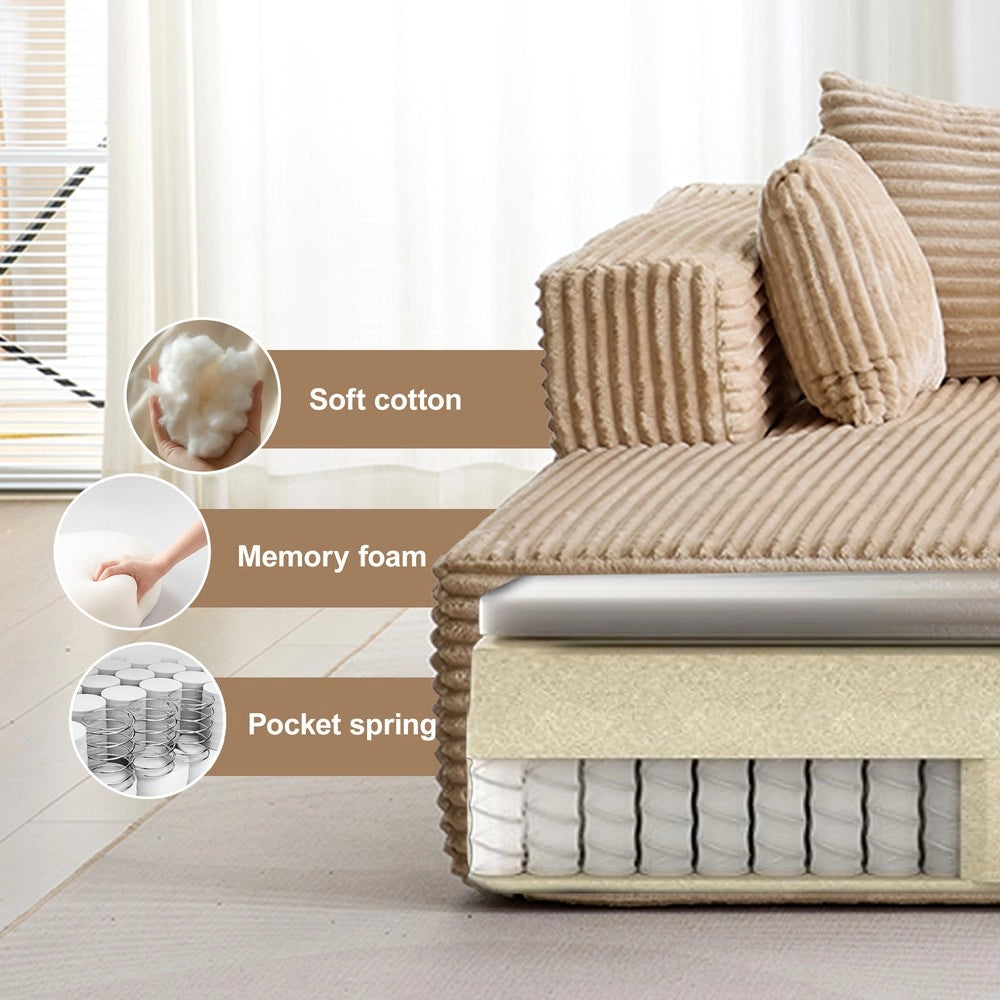 Divano Angolare con Chaise Longue ¨C MINIMAL ¨C Velluto a Coste, Beige