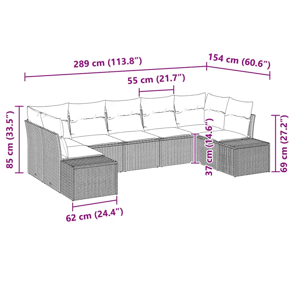 Set Divano da Giardino con cuscino 7 pcs Nero polyrattan 3347207
