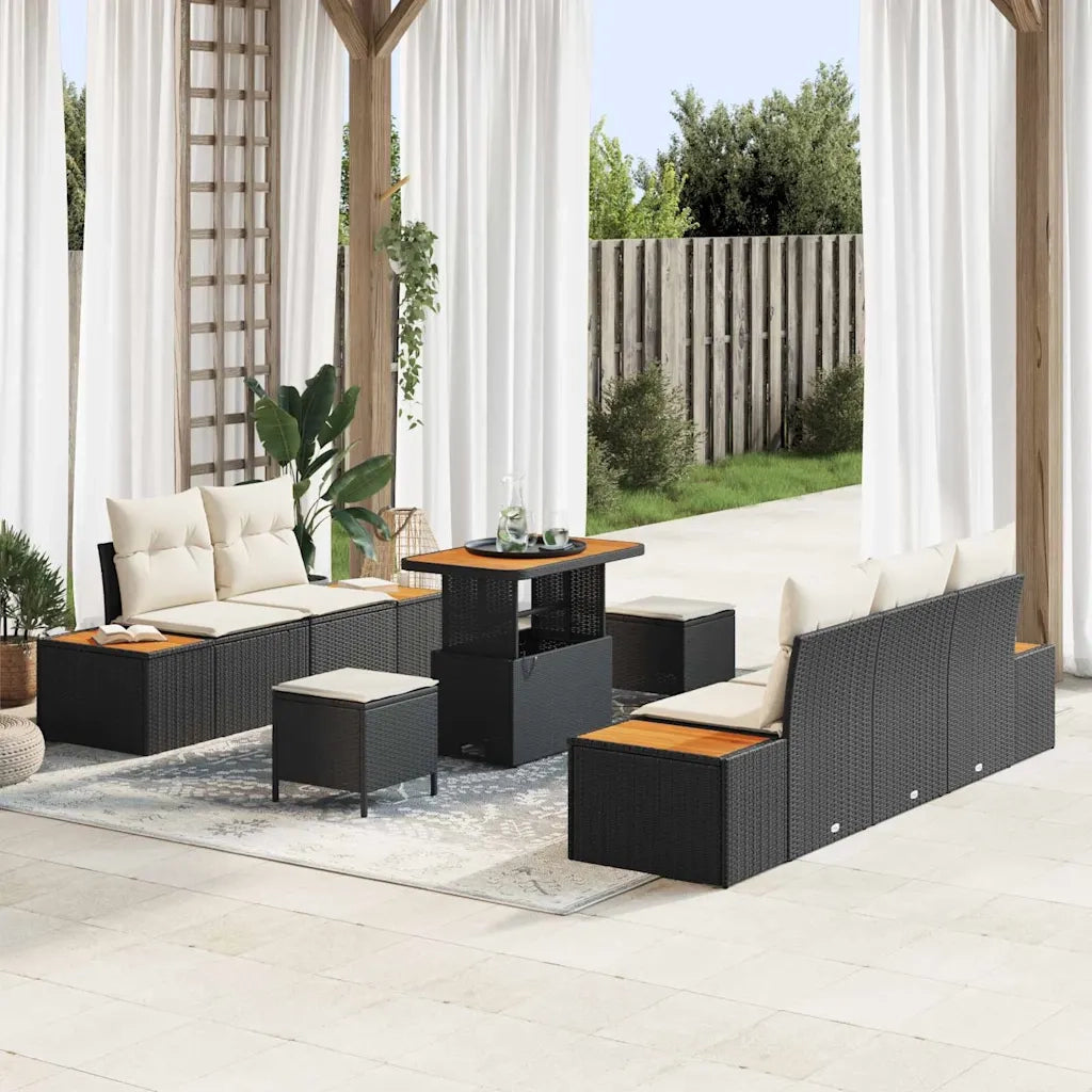 Set Divano da Giardino 8 pcs Nero polyrattan