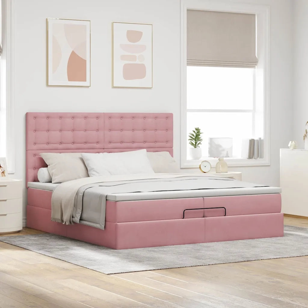 Struttura Letto Pouf con Materassi Rosa 200x200 cm Velluto 3314491