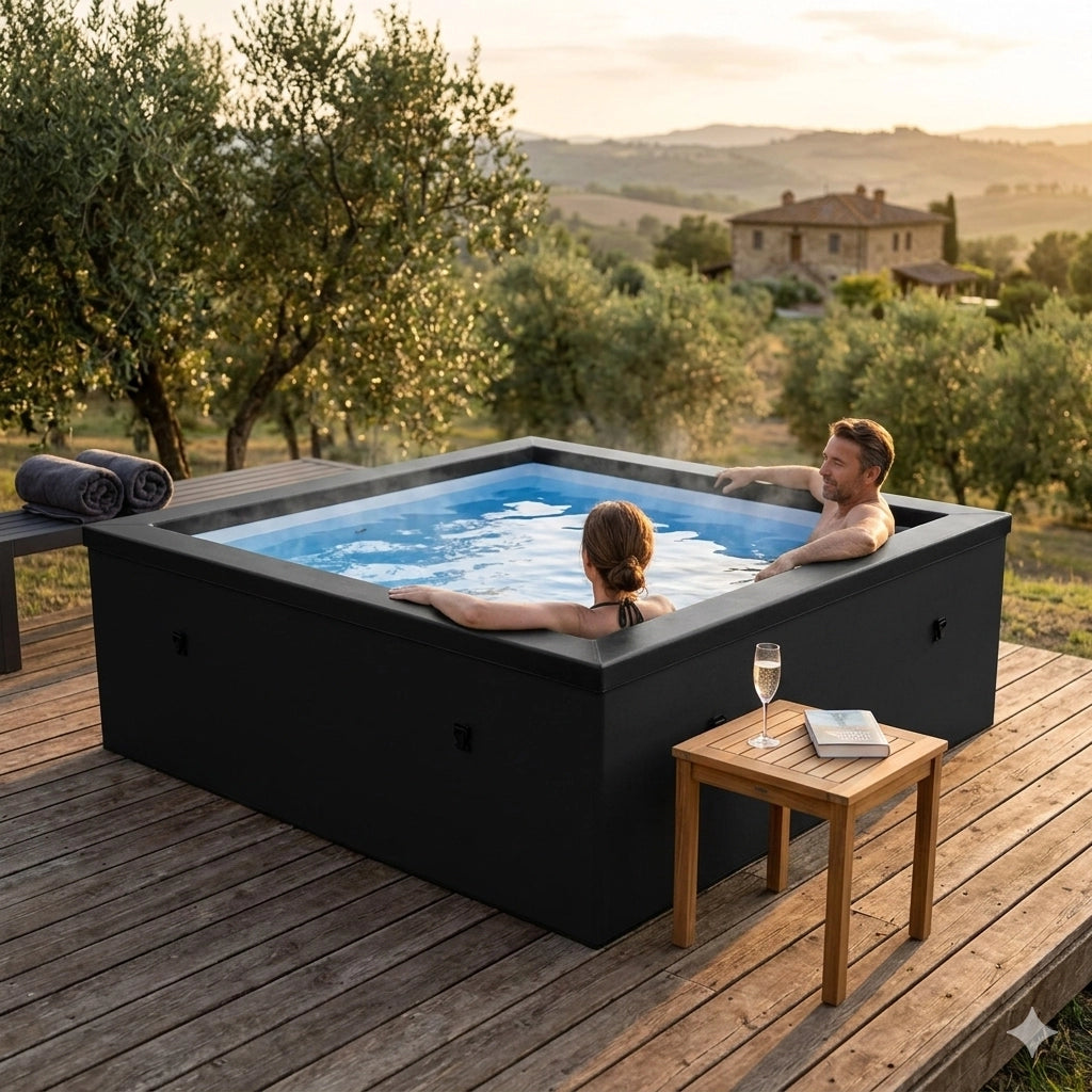 Piscina Spa Vasca Semi-Rigida 180x180x70 cm 6 Posti Riscaldamento Integrato Struttura in Schiuma NetSpa Celestia Nero
