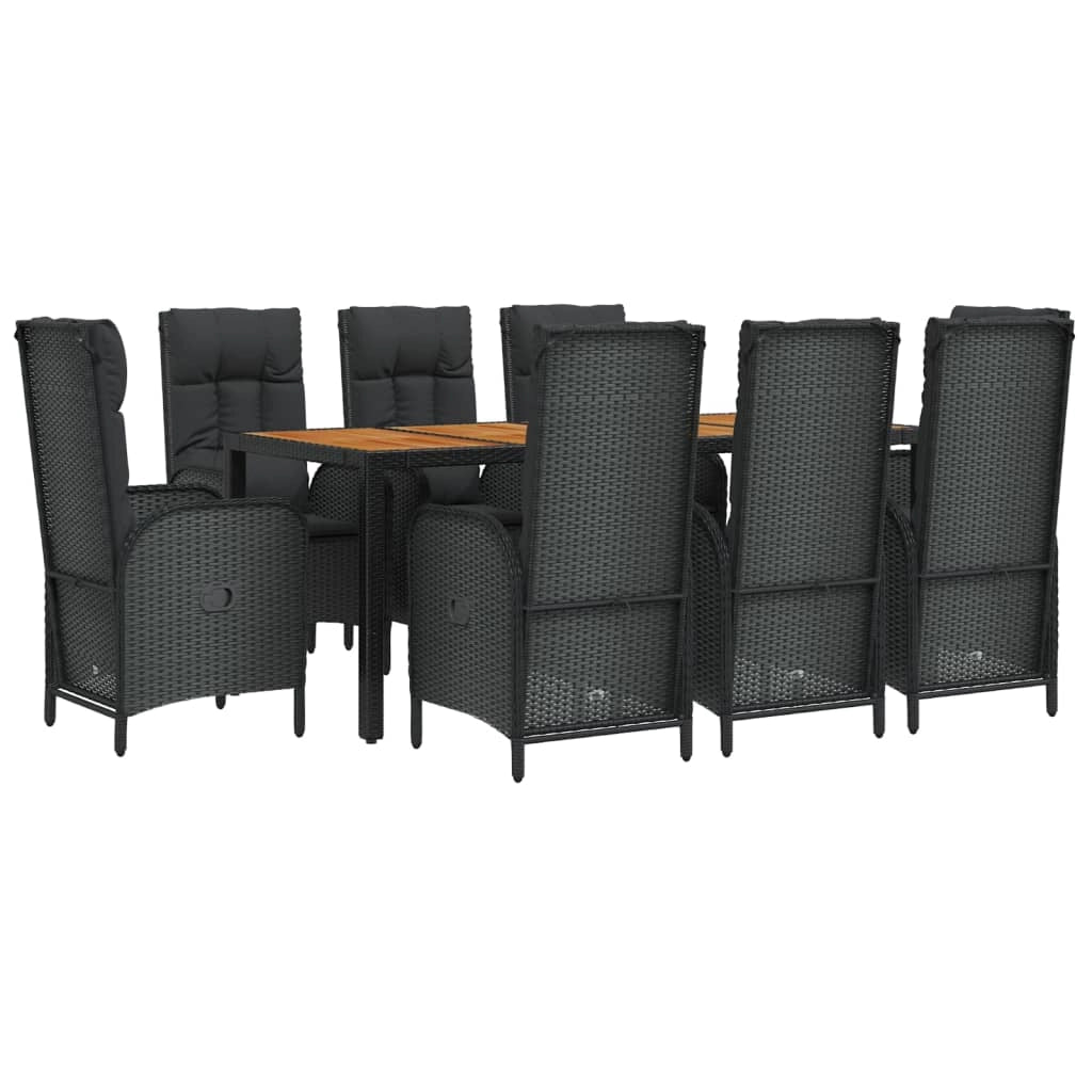 Set da pranzo da giardino da 9 pezzi e cuscini resina intrecciata nera 02_0014836