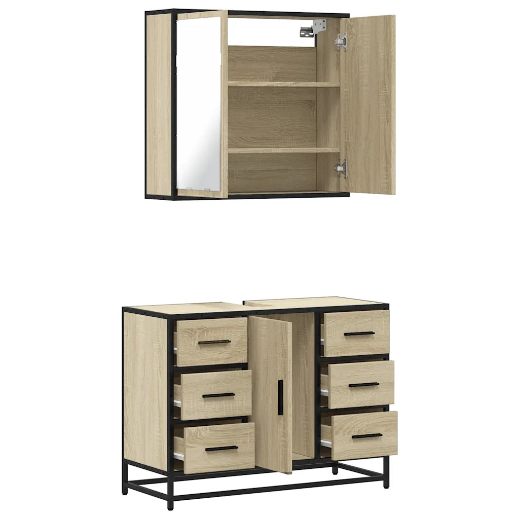 Set Mobili da Bagno | Armadio da bagno 2 pz Rovere Sonoma in Legno Multistrato