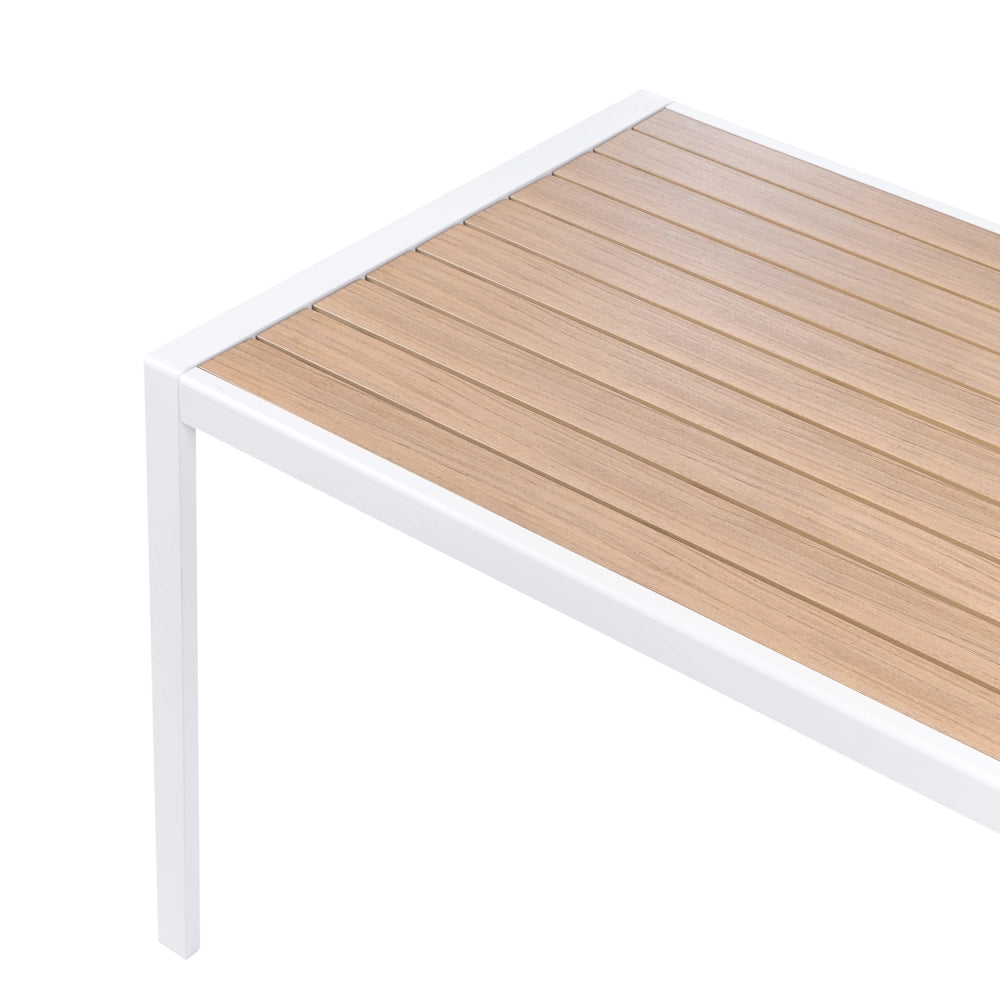 Set da pranzo da giardino 4 pezzi Tavolo e sedie bianchi e grigi Piano a doghe con cuscini Struttura in alluminio Patio esterno Moderno