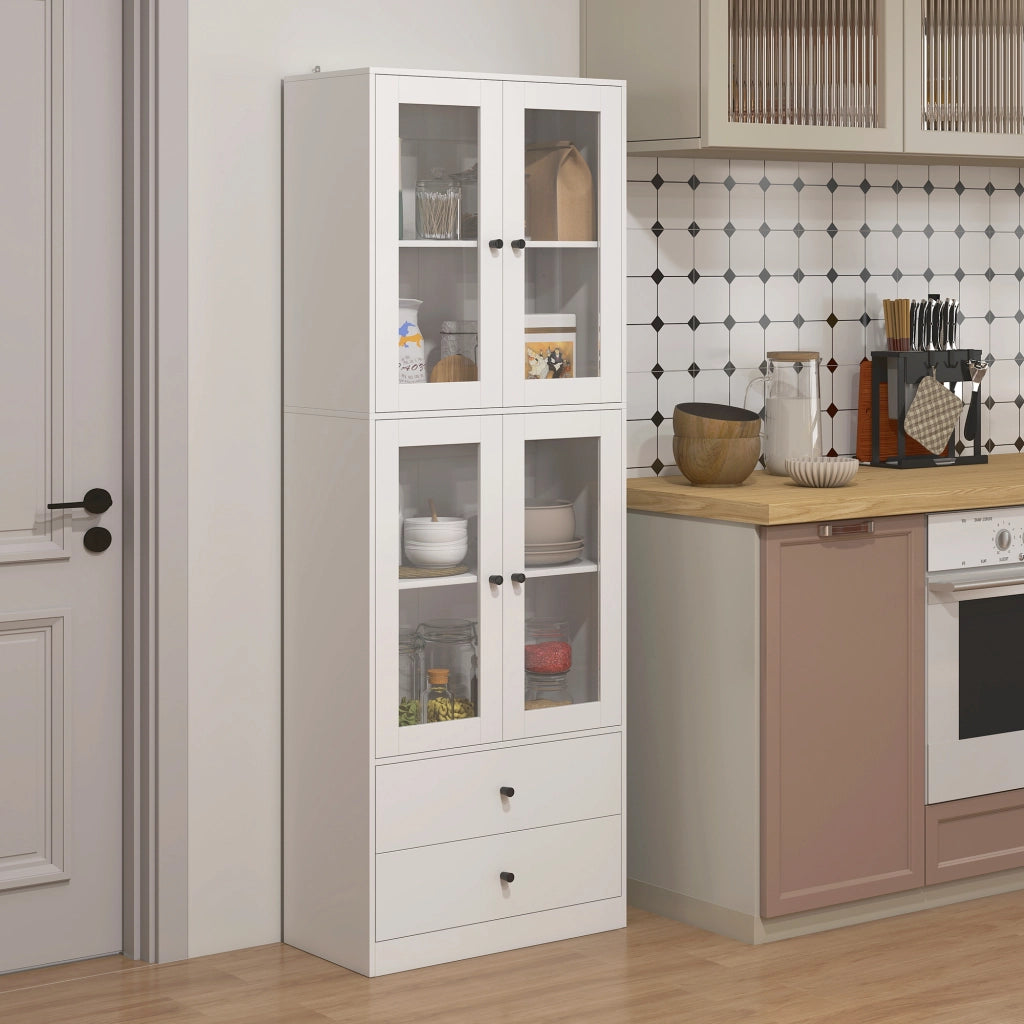 Mobile cucina con ante vetro ¨C Xylo ¨C 4 porte 2 cassetti ripiani regolabili bianco 59x30x170cm
