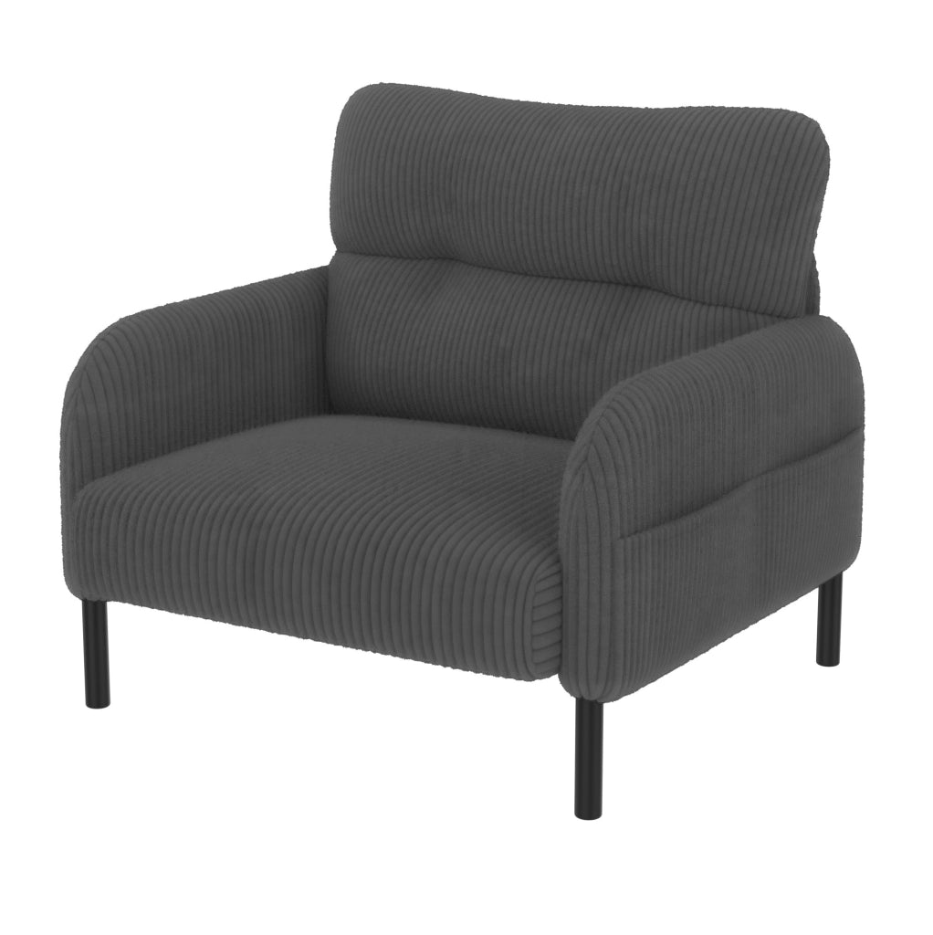 Set divano; poltrona e pouf modulare in corduroy grigio