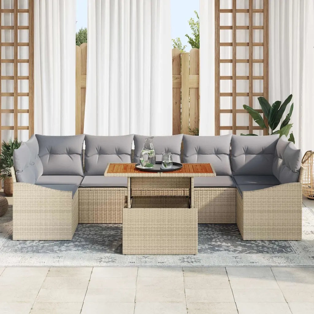 Set da Pranzo per Giardino con cuscino 8 pcs Beige e grigio
