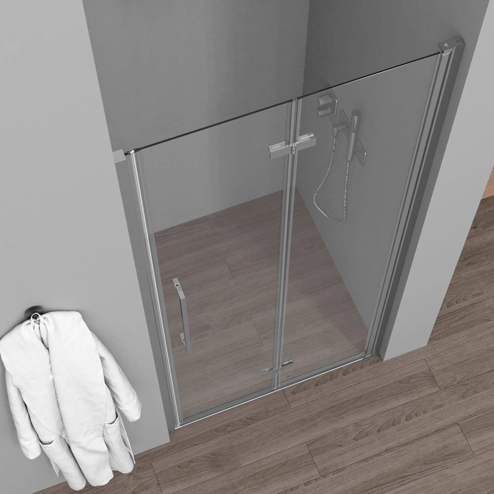 Porta doccia a soffietto per nicchia 85cm in vetro temperato trasparente con profili cromo Neos