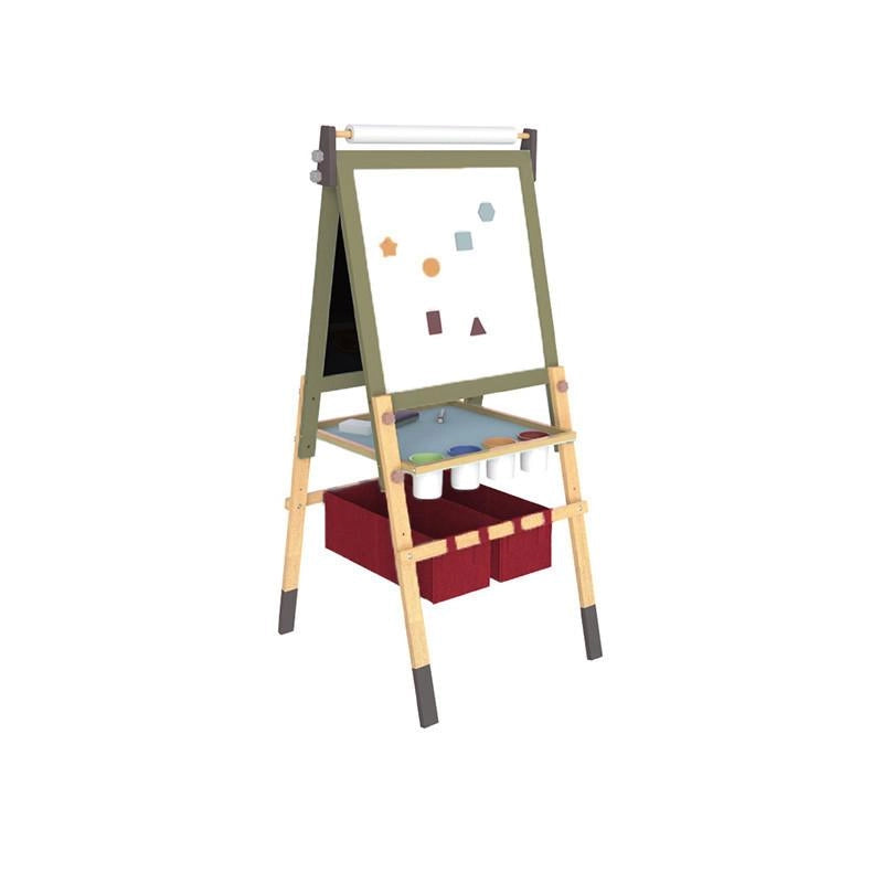 EIC Lavagna per Bambini con Cavalletto in Legno, Doppio Lato Bianco e Nero, Montessori,con Vaschette Portaoggetti, Altez