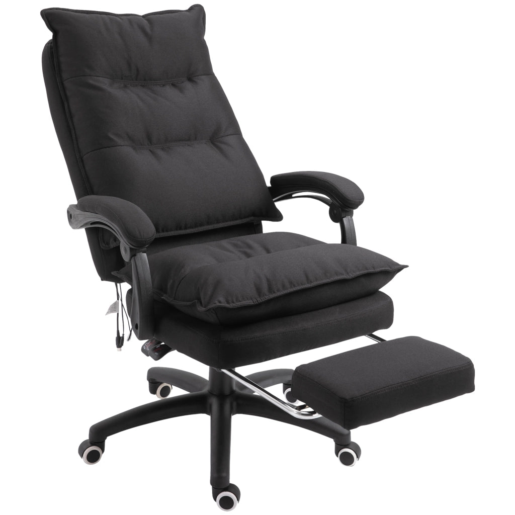 Sedia da Ufficio ad Altezza Regolabile con 6 Punti Massaggianti, in Tessuto Effetto Lino, 70x62x120-130 cm, Nero