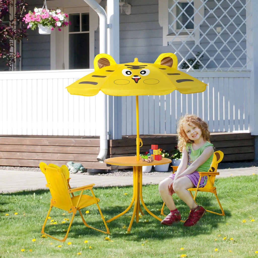 Set Giardino Bambini 4 Pezzi ¨C Xylo ¨C Tavolo Rotondo 2 Sedie Ombrellone Acciaio Tessuto Oxford Giallo