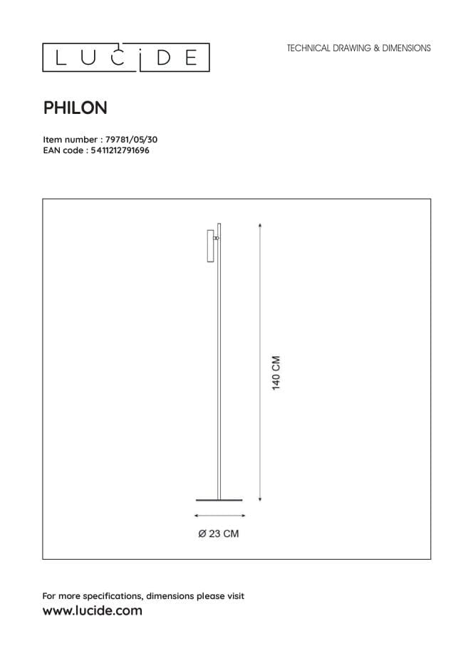 Lucide Philon lampada da terra LED 4,5W 3000K nera