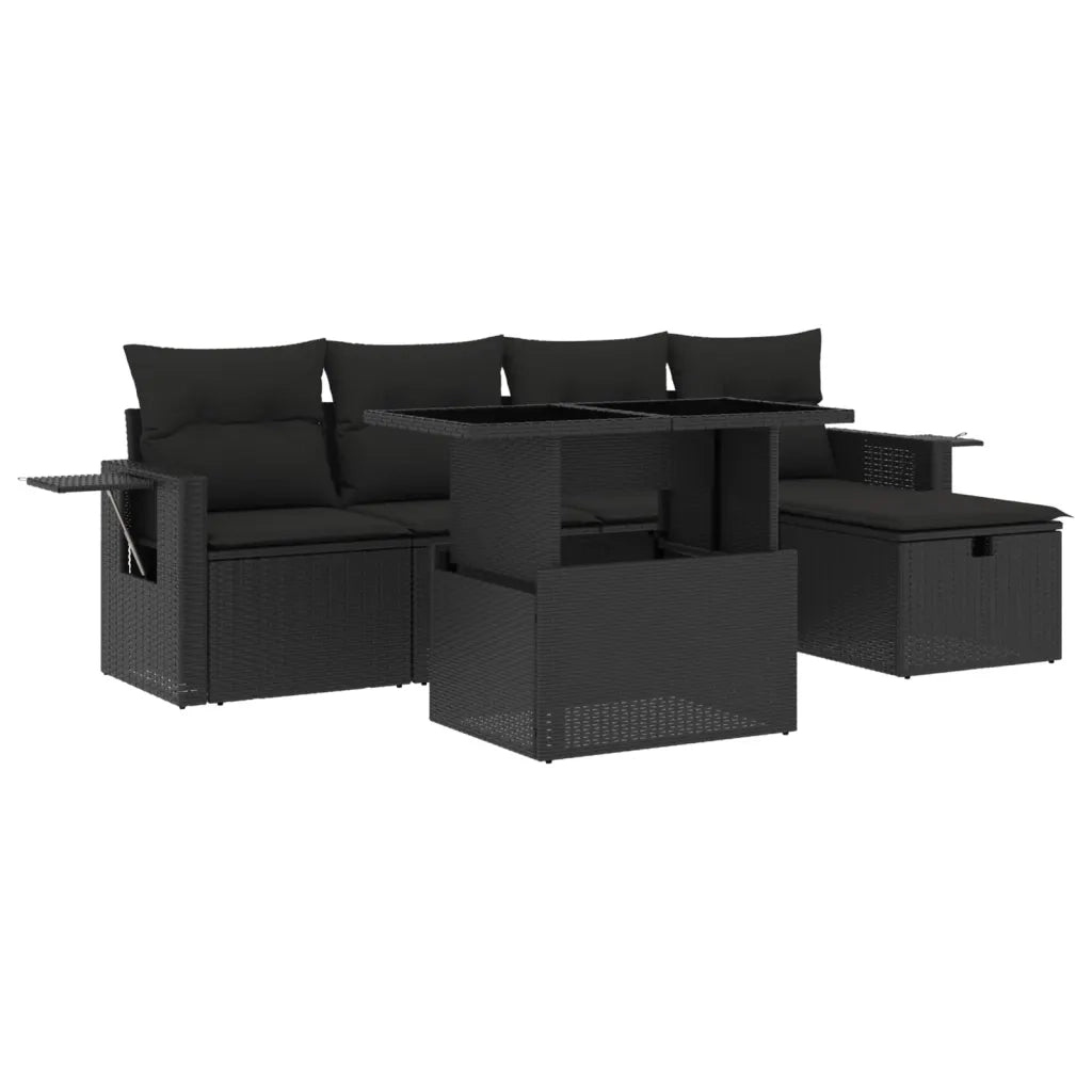 Set Divano da Giardino 6 pz con Cuscini Nero in Polyrattan 3274965