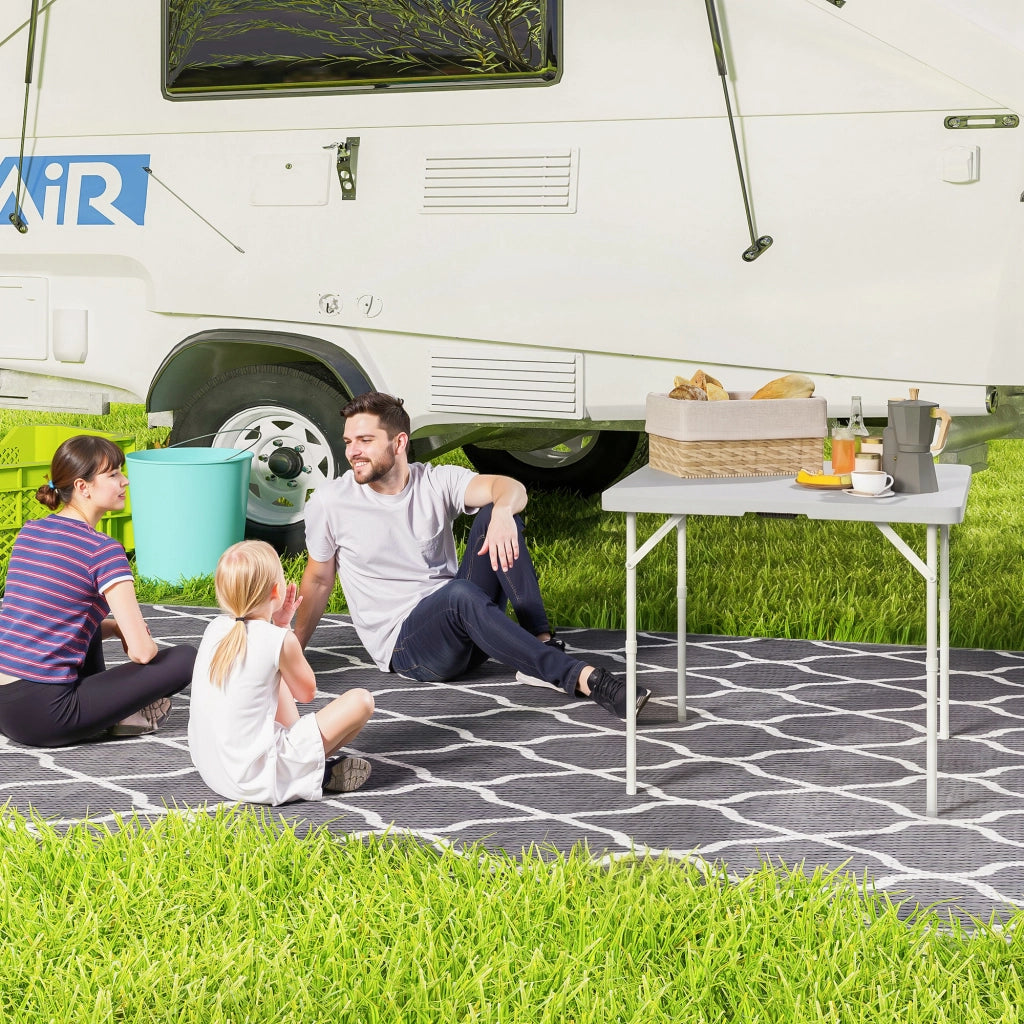 Tavolo da Campeggio Pieghevole ¨C Xylo ¨C Regolabile 2 Altezze HDPE Metallo 86x86x74cm Grigio Scuro