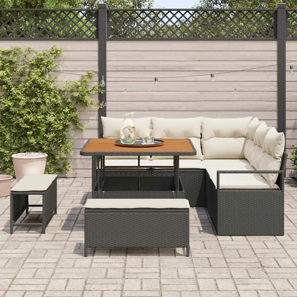 Set Divano da Giardino con cuscino 8 pcs Nero polyrattan
