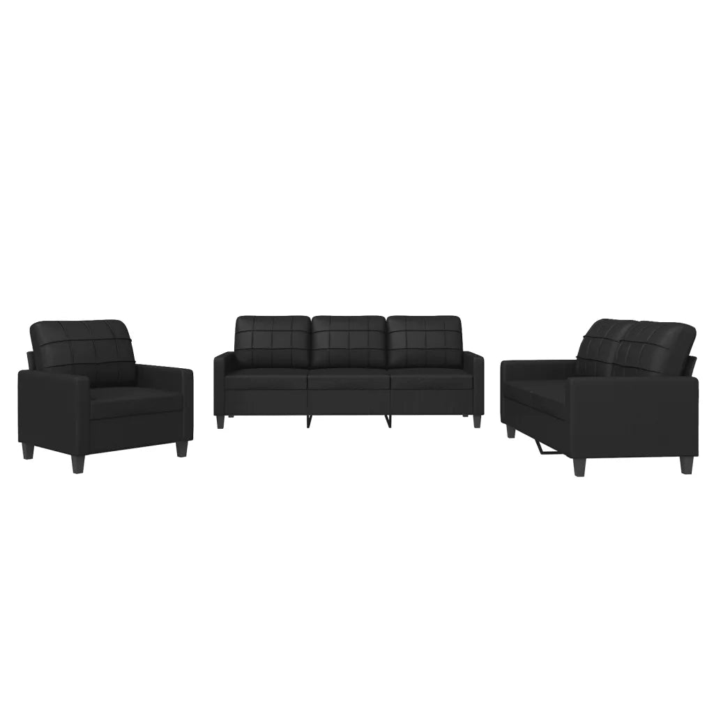 Set di Divani 3 pz con Cuscini Nero in Similpelle