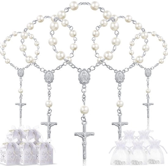 50 pezzi di corona di rose in acrilico - scatola regalo - design elegante - bracciale con perle d'argento - comunione e matrimonio - perfetto per feste