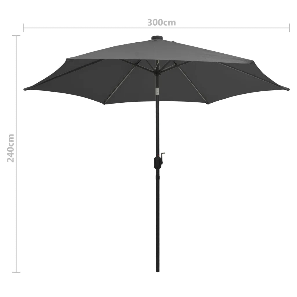 Ombrello | Parasolne con Luci a LED e Palo in Alluminio 300 cm Antracite
