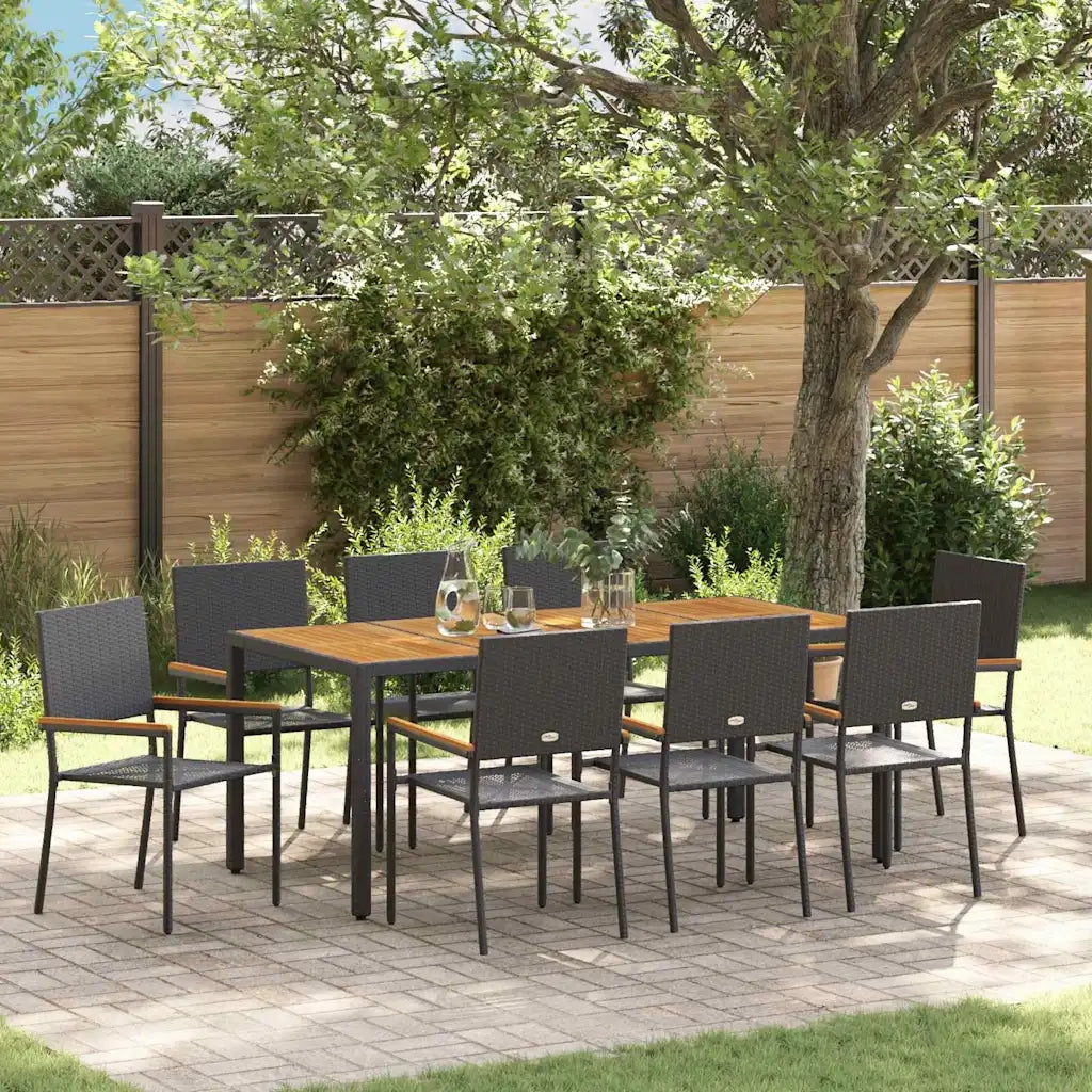 Set da Pranzo per Giardino 9 pcs Nero polyrattan