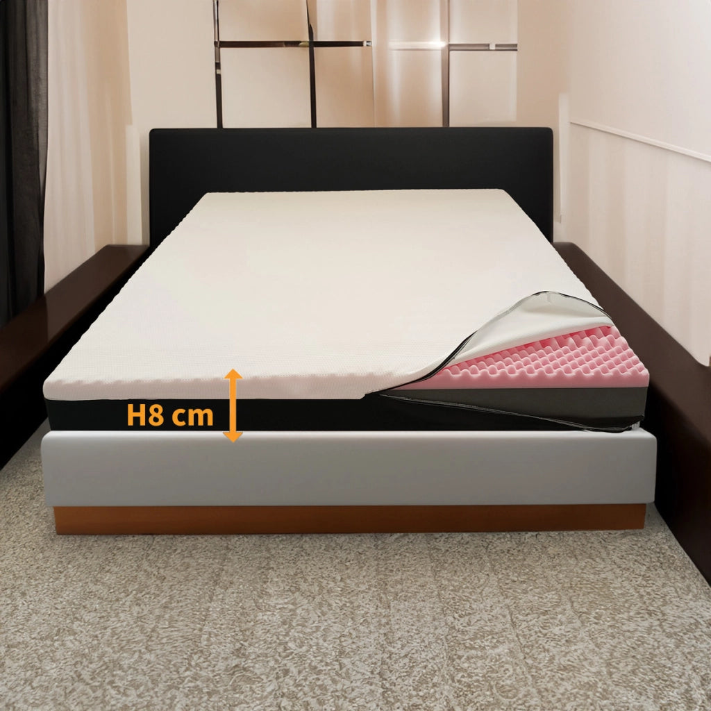 Topper MEMORY + Topper RIGIDO ORTOPEDICO ALTO 8 cm | TOPPER MEMORY e RIGIDO singolo 80X195 Cm | Materasso con tessuto SFODERABILE | Topper doppia rigiditï¿½ - MOD. OPTIMA H8