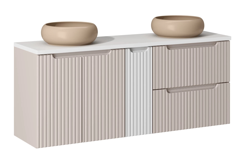 Set mobili bagno 140 cm con piano e 2 lavabi da appoggio Wiki Nova Cashmere 140 x 1401 x 40 cm