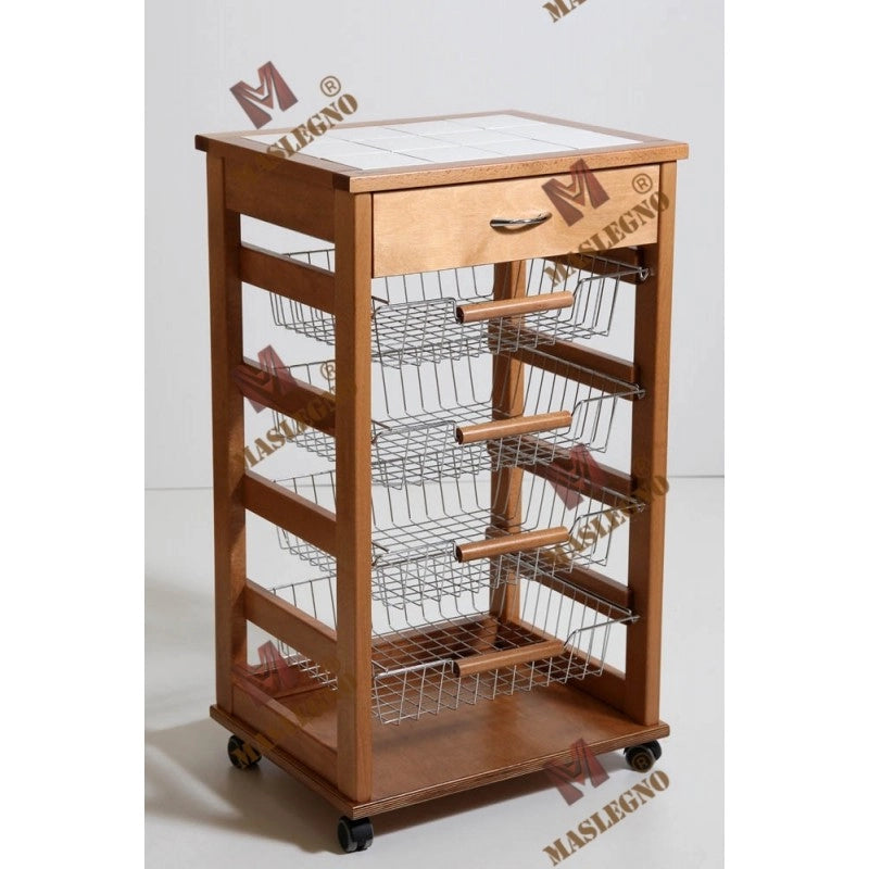 Carrello portafrutta Vesuvio con cassetto - rovere