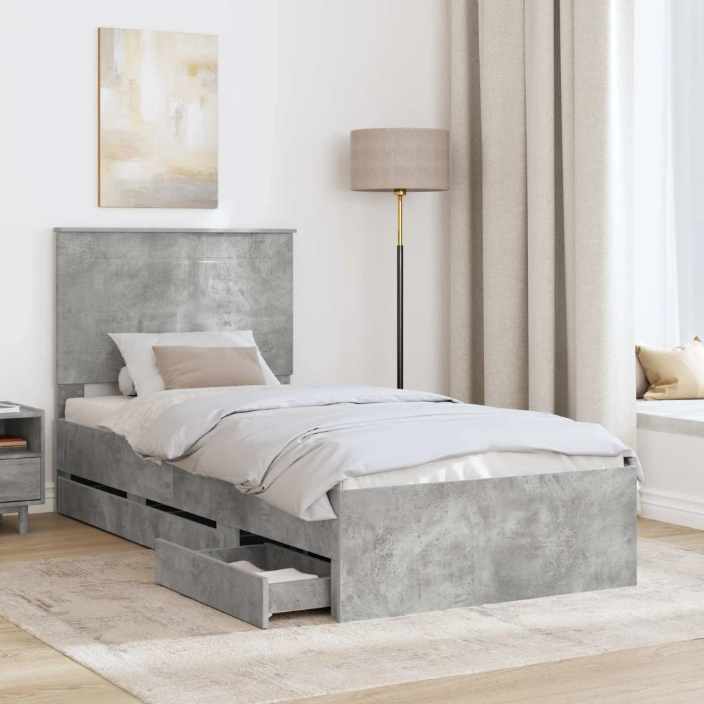 Letto singolo | Letto per adulti | Struttura del letto con cassetto Grigio cemento 90 x 190 cm