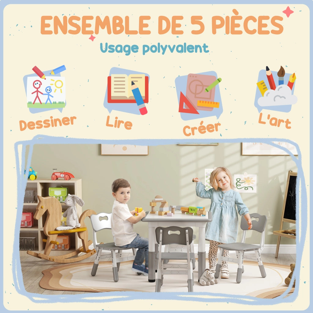 Set tavolo e sedie bambini regolabile ¨C Xylo ¨C 5 pezzi grigio