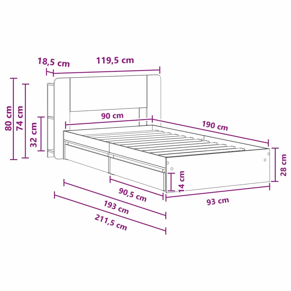 Telaio del letto con storage Grigio Cemento 90 x 190 cm 3433540