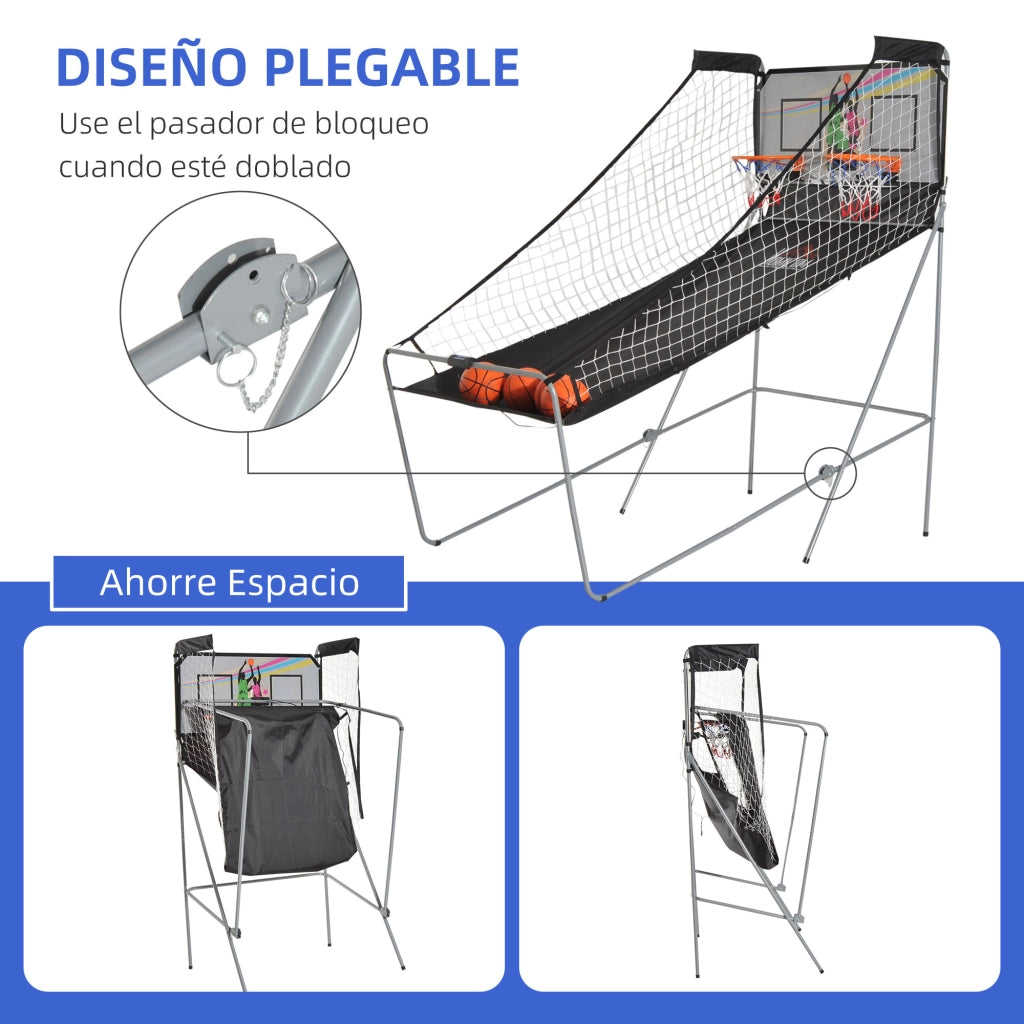 Canestro Basket Pieghevole ¨C Xylo ¨C Con Telaio in Acciaio, Rete, 4 Palloni, 205x110x205 cm