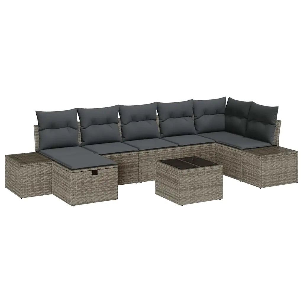 Set Divano da Giardino con cuscino 8 pcs Grigio polyrattan