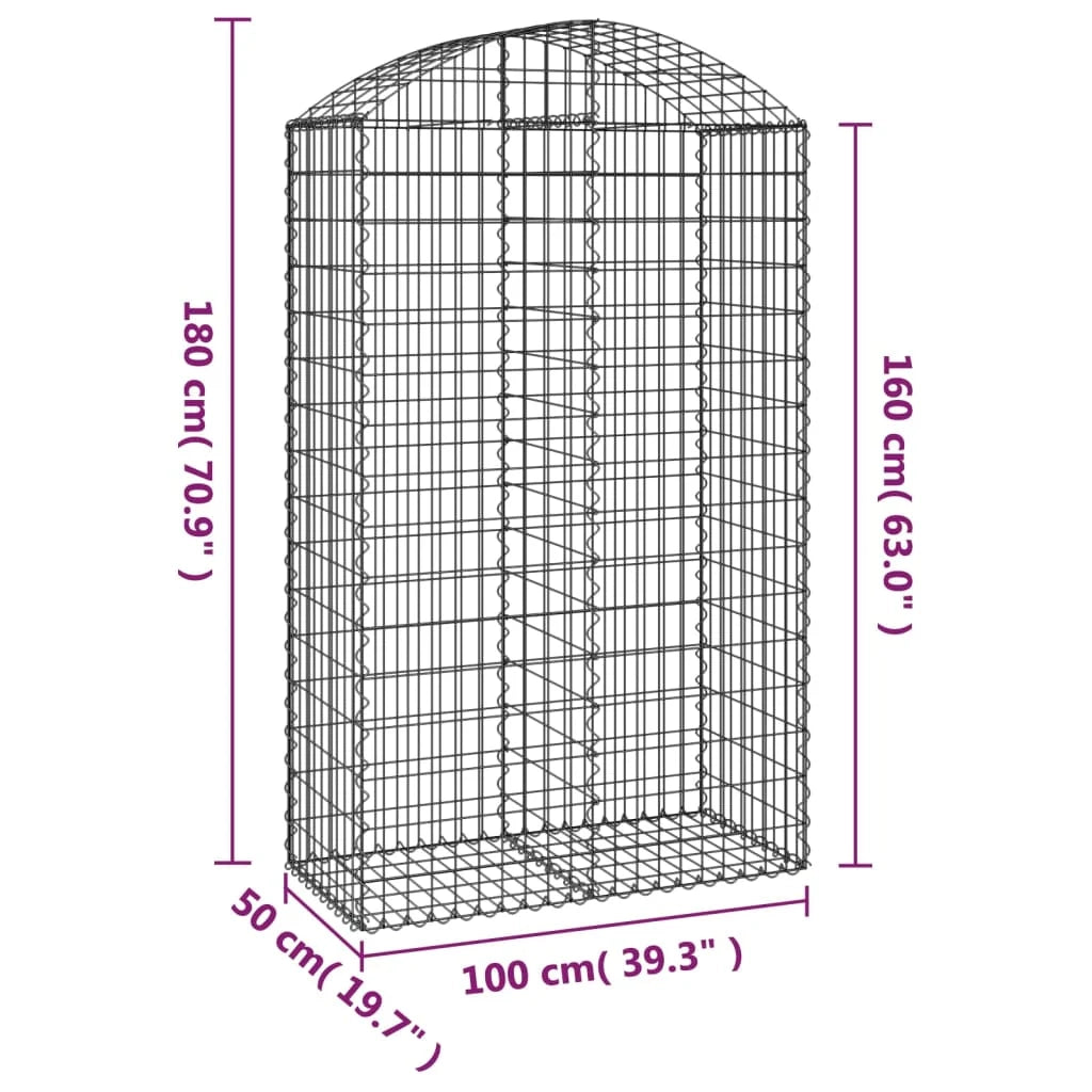 Cesto gabbione recinzione a gabbia muro di contenimento ad arco 100 x 50 x 160/180 cm ferro zincato argento 02_0039963
