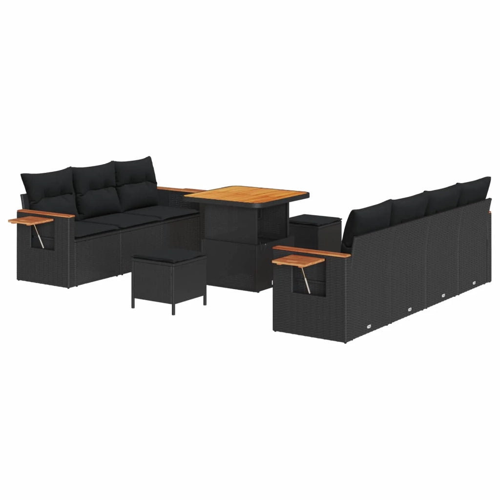 Set Divano da Giardino con cuscino 13 pcs Nero polyrattan