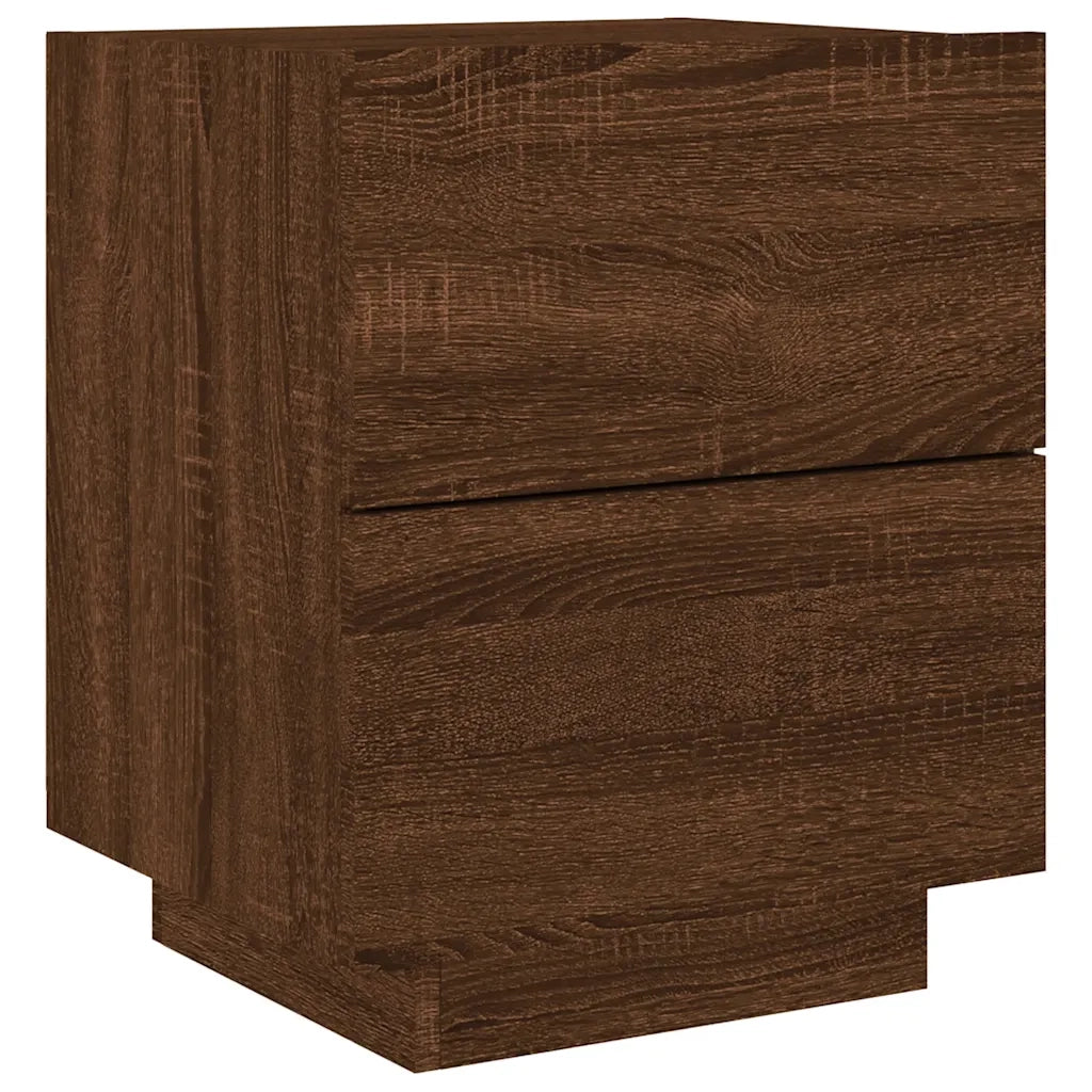 Comodino | Armadio da Notte | Mobiletto da notte con Luci LED Rovere Marrone in Legno Multistrato