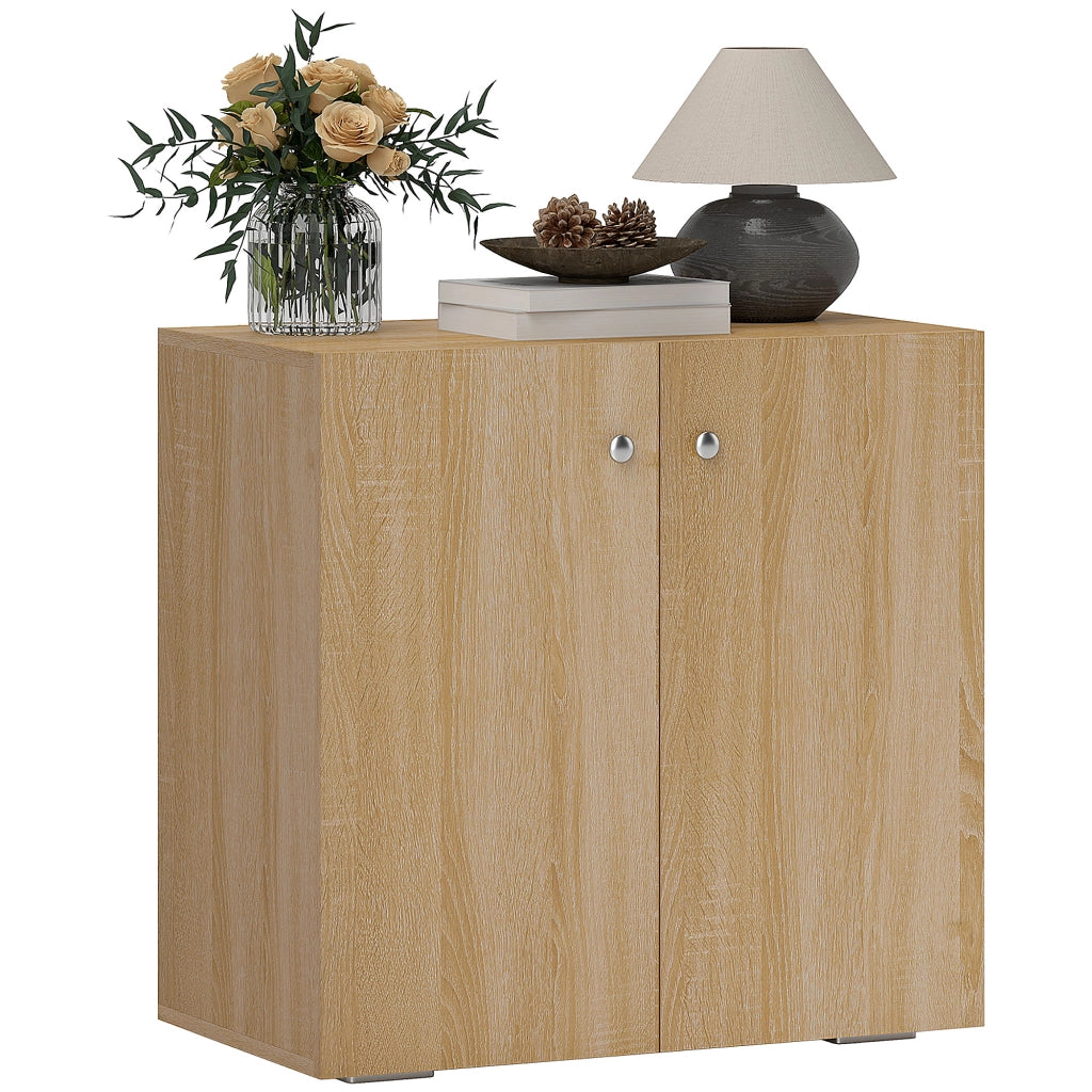 Mobiletto Multiuso a 2 Ante, Mobiletto Soggiorno o Ufficio in Legno con Maniglie in Alluminio, 70x39x70cm