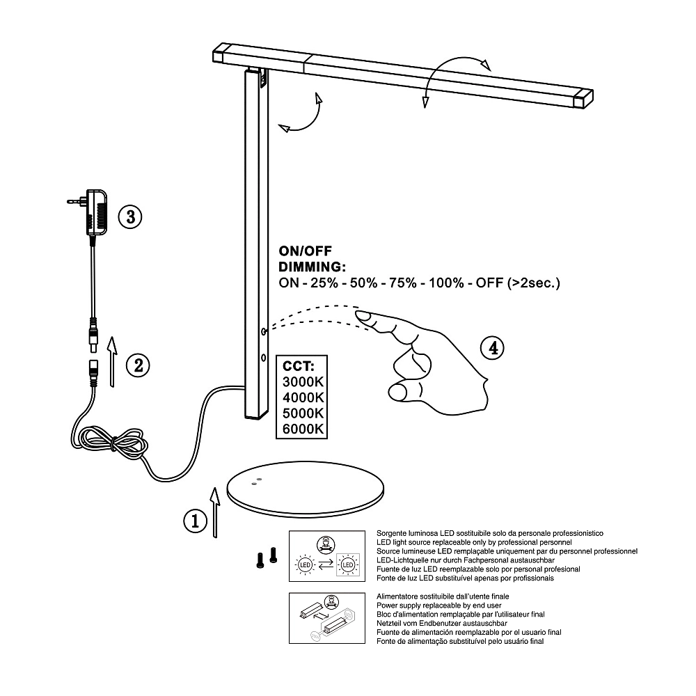 Ideal - Lampada da tavolo nera Fabas Luce - LED Touch integrato 10W dimmerabile CCT (3000K 4000K 5000K 6000K)