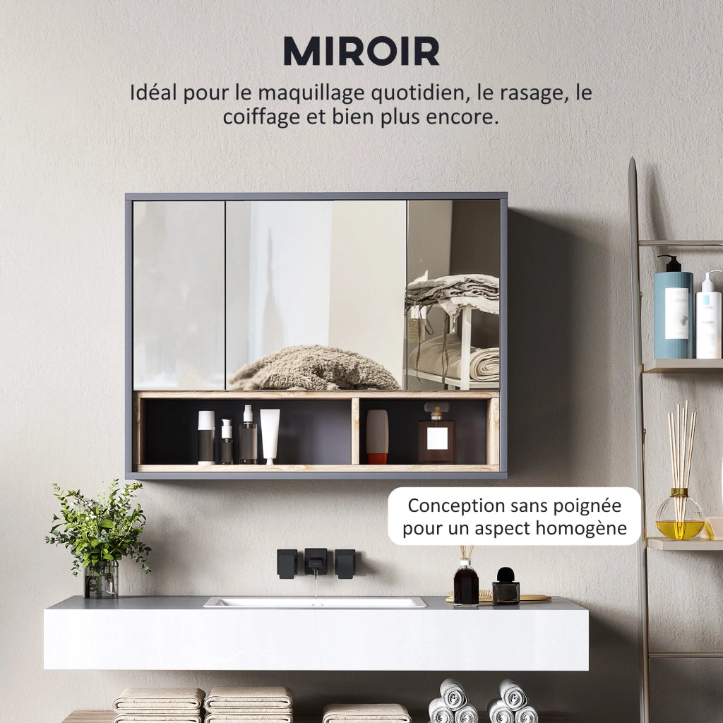 Mobile bagno sospeso con specchio ¨C Xylo ¨C 3 ante 8 ripiani grigio