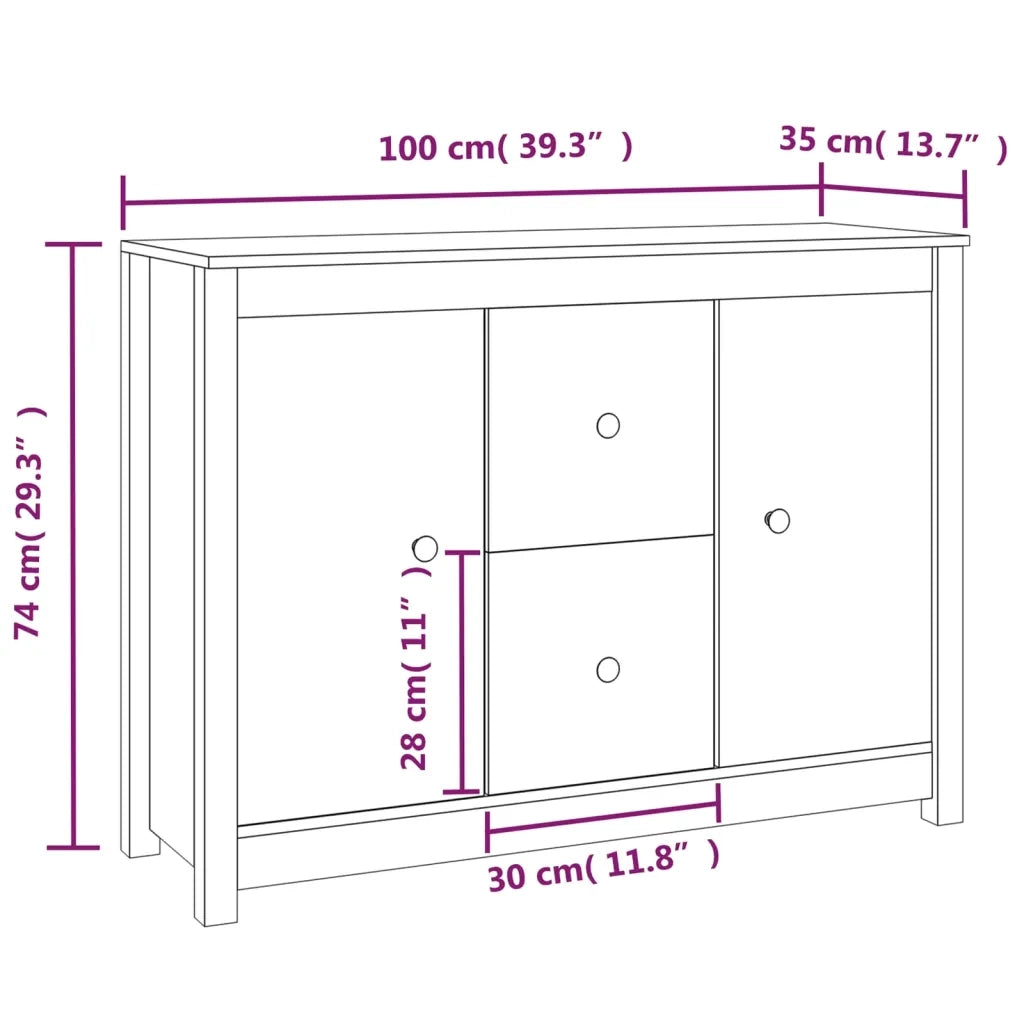 Credenza | Madia | Buffet da pranzo | Armadio da pranzo Bianca 100x35x74 cm in Legno Massello di Pino
