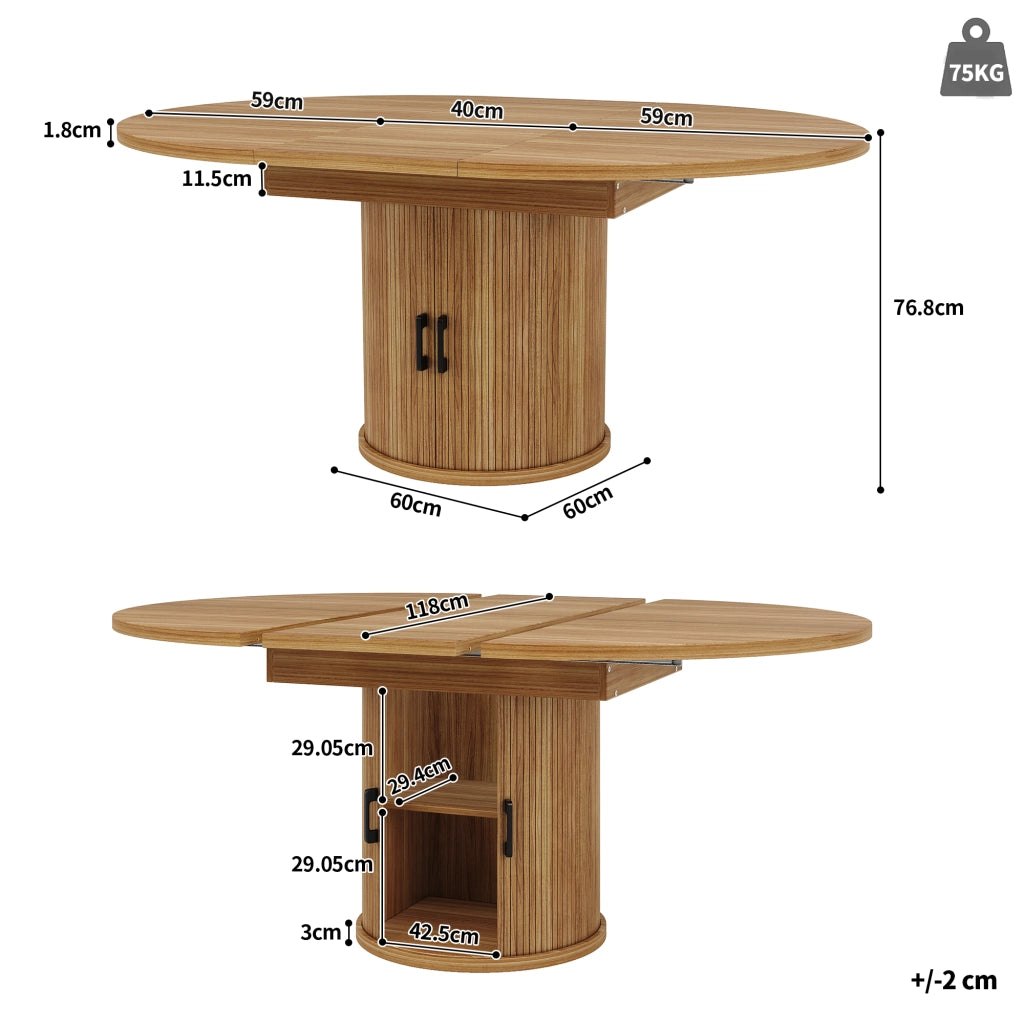 Tavolo da Pranzo Rotondo Allungabile ¨C MINIMAL ¨C Noce/Nero, 118-158 cm, 6 Persone