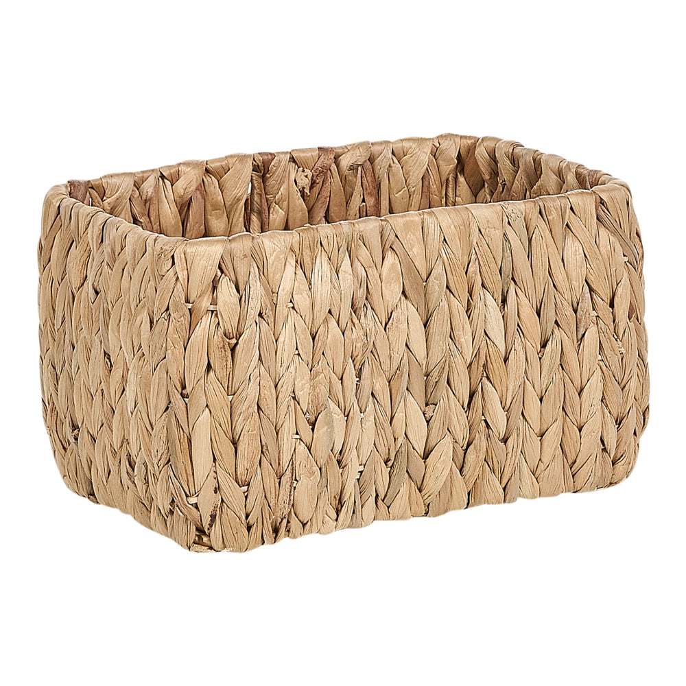 Set di 3 cestini portaoggetti in giacinto d'acqua chiaro fatti a mano maniglie scaffali design boho