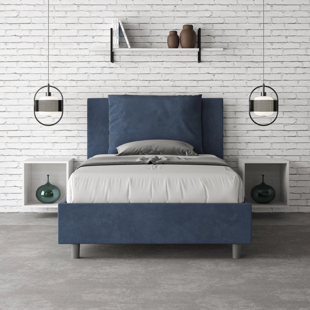 Letto 1 Piazza e Mezzo 120x190 cm con Rete e Contenitore Antea Blu