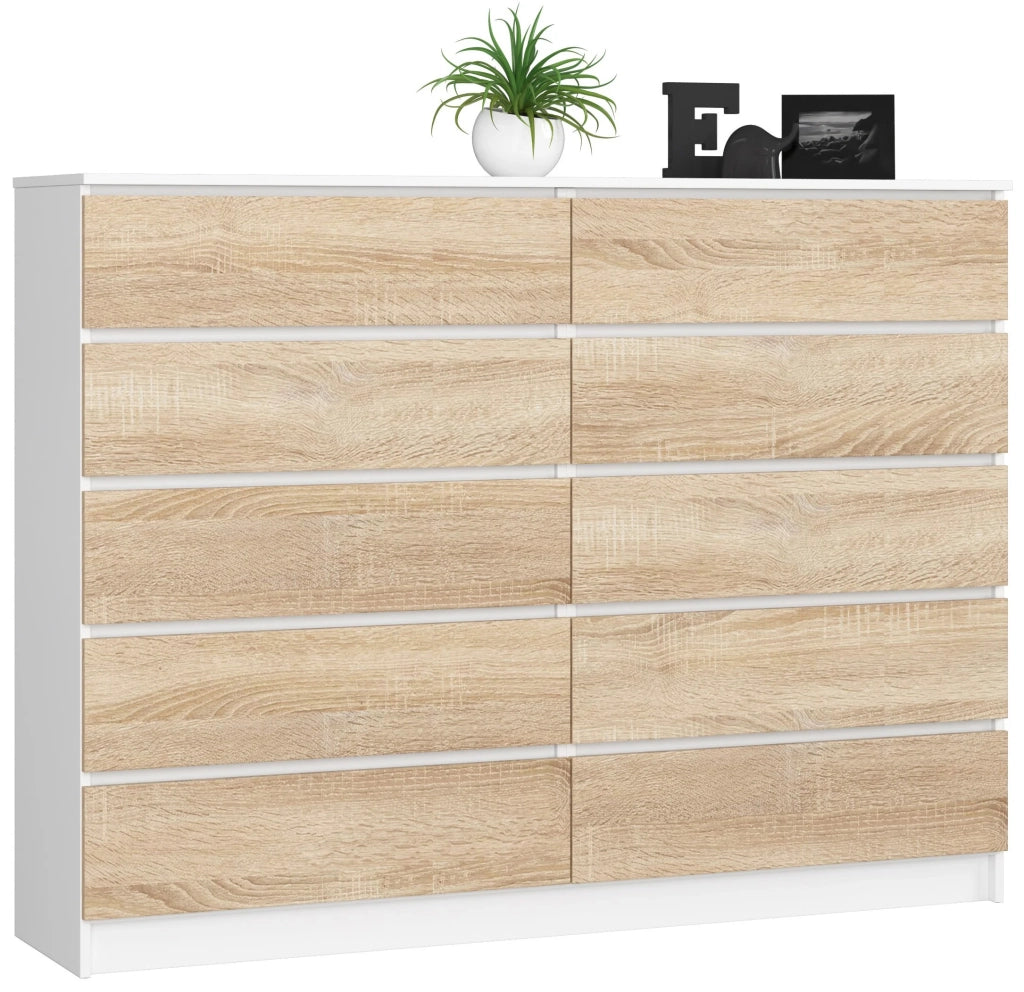 Cassettiera AKORD K160 Bianca 160 cm 10 cassetti inserto frontale Sonoma Quercia 160x40x121 cm