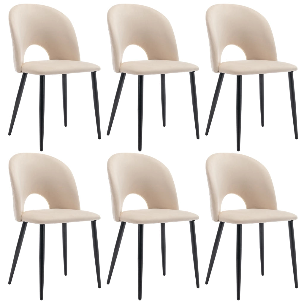 Set di 6 sedie da pranzo con schienale trapuntato e piedi regolabili in velluto beige