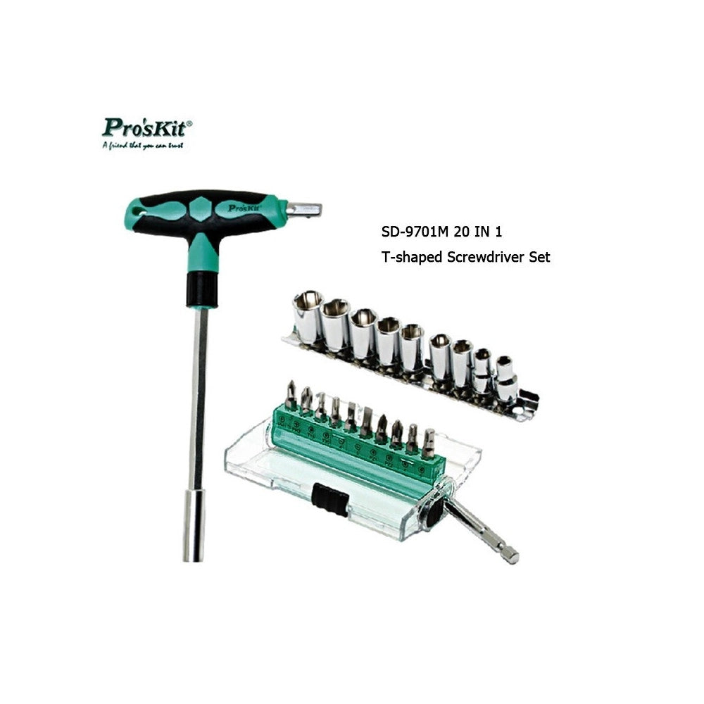 Trade Shop - Set Kit Cacciaviti 20 Inserti Intercambiabili Taglio Stella E Bussola Bussolotti -