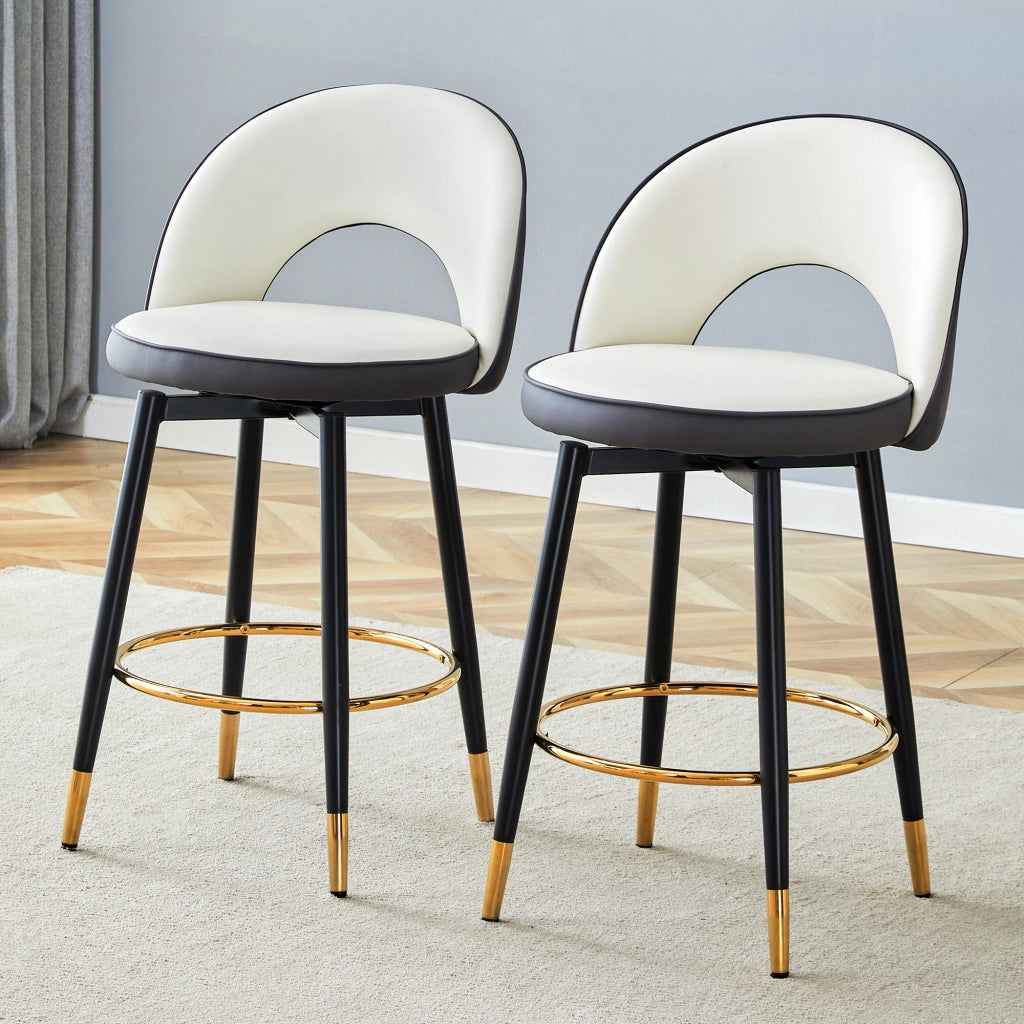 Sgabello da Bar Girevole Imbottito ¨C MINIMAL ¨C Set 2 Pezzi, PU, Grigio Scuro e Bianco