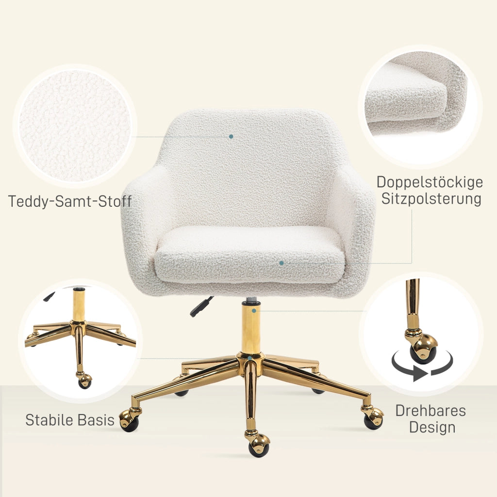 Sedia da Ufficio Girevole con Rotelle ¨C Xylo ¨C Velluto Crema Bianco Base Metallo Regolabile