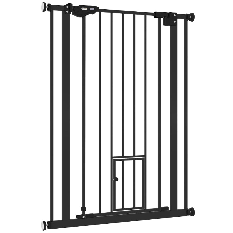 Cancello per cani, doppio meccanismo di chiusura, porta a chiusura automatica, altezza 104 cm, acciaio, nero