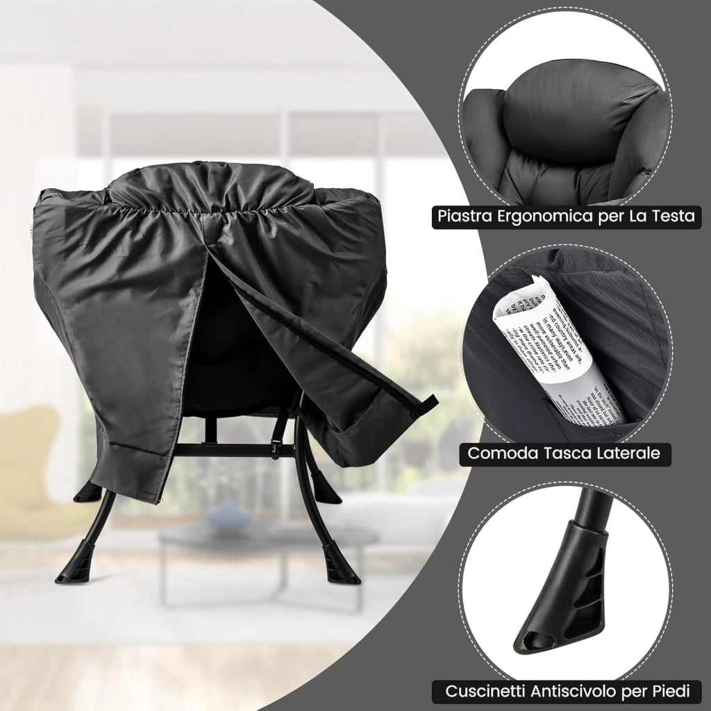 Poltrona Pigra con Poggiapiedi, Poltrona da Lettura Moderna con Cuscino, Braccioli, Poltrona d'Accento per Soggiorno, Camera da Letto, Ufficio e Esterno (grigio)