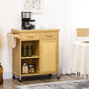 CARRELLO CUCINA 84x36x85 cm Bambù Naturale con cassetti e armadio